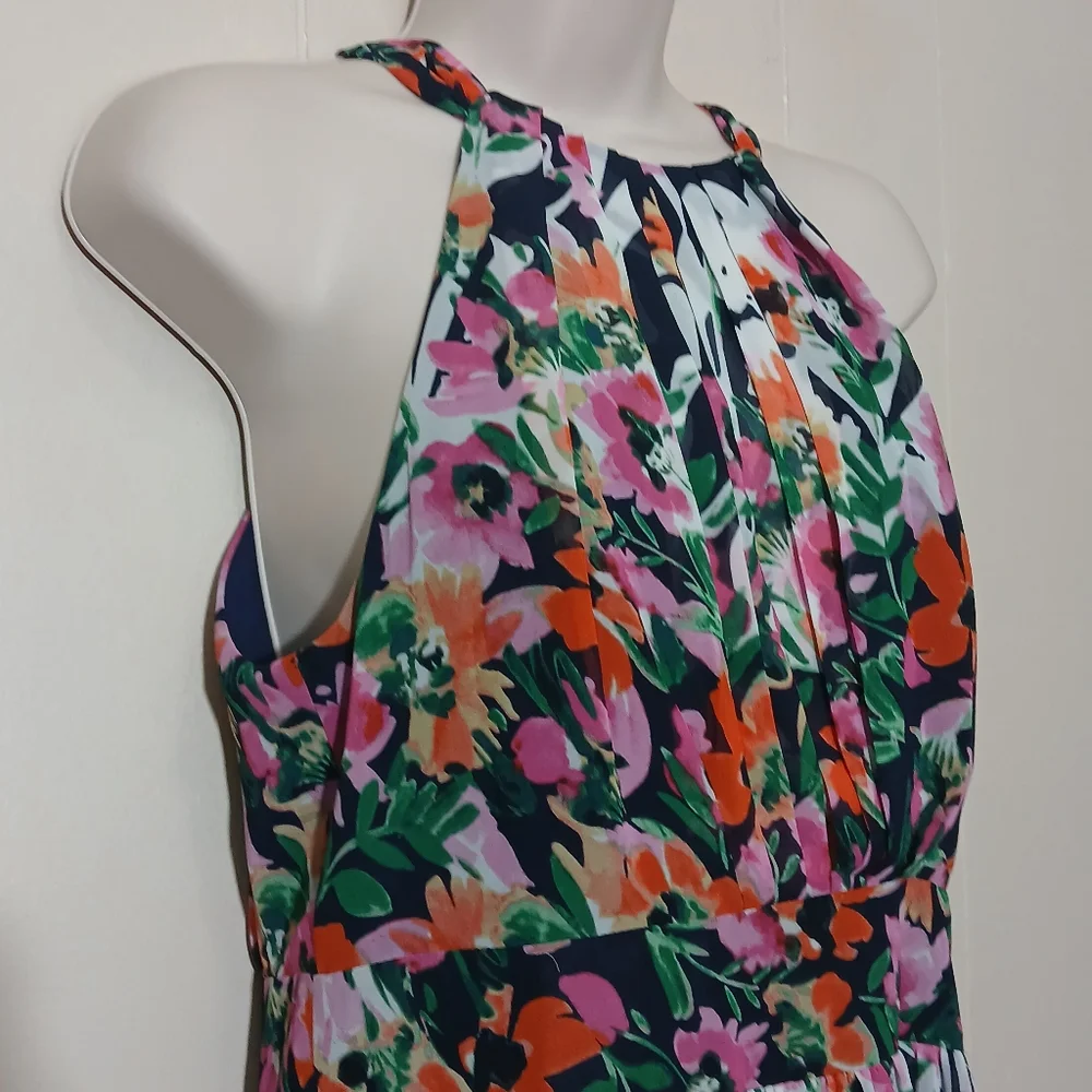Eliza J Halter Chiffon Maxi Dress – Navy Pink Floral Party Spring Summer NWT - Picture 7 of 12